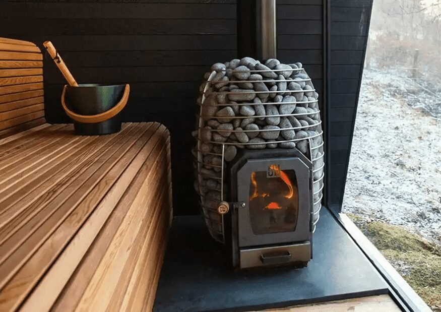 soft sauna with stone-filled electric heater